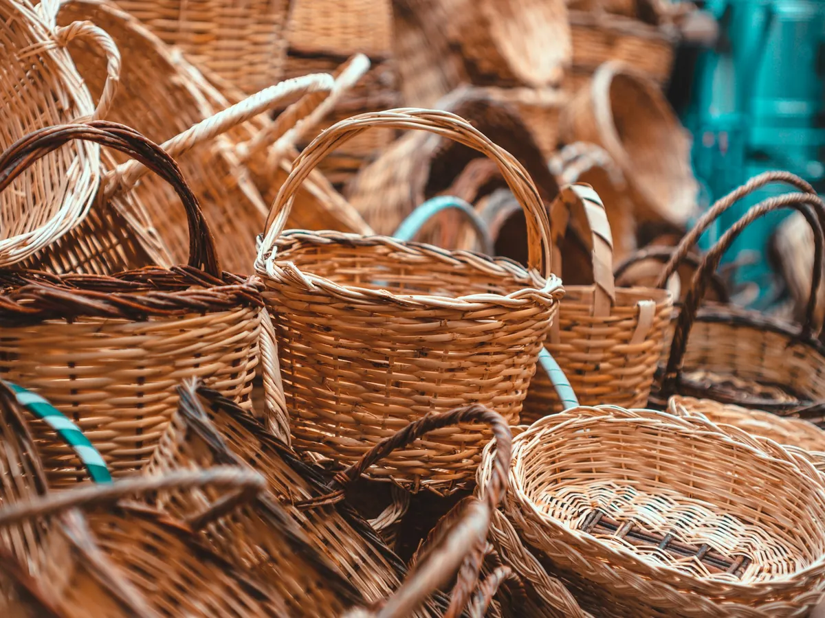 Pile of handmade wicker baskets